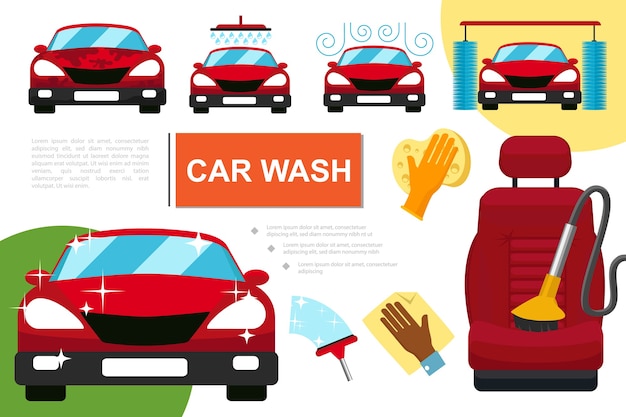 Vector gratuito composición del servicio de lavado de coches planos