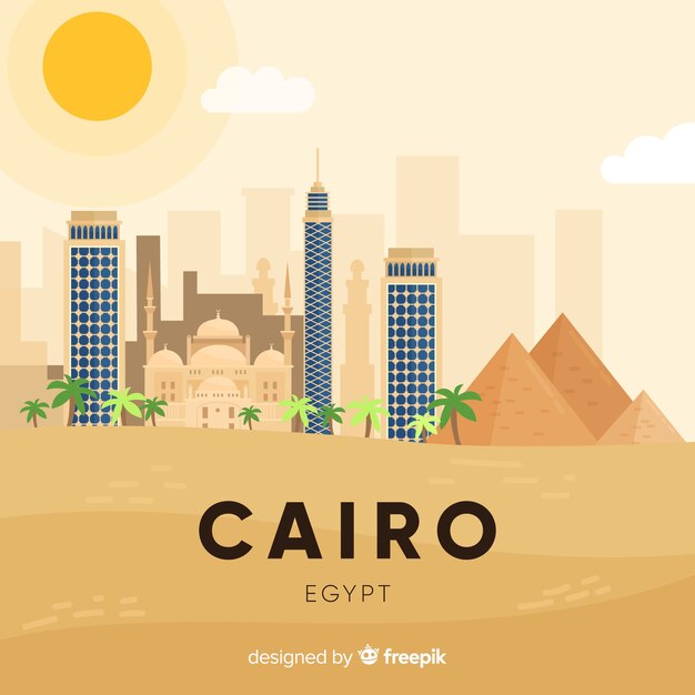 Composición de skyline de el cairo con diseño plano