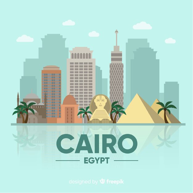 Composición de skyline de el cairo con diseño plano