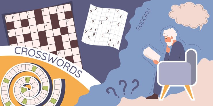 Vector gratuito composición de sudoku de crucigramas con collage de iconos planos, rompecabezas de palabras cruzadas de diferentes formas e ilustración vectorial de hombre