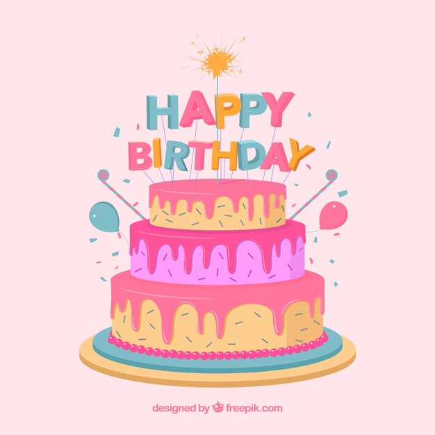 Composición de tarta de cumpleaños con diseño plano