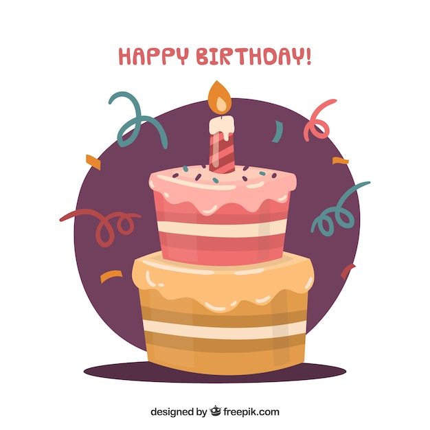 Vector gratuito composición de tarta de cumpleaños con diseño plano