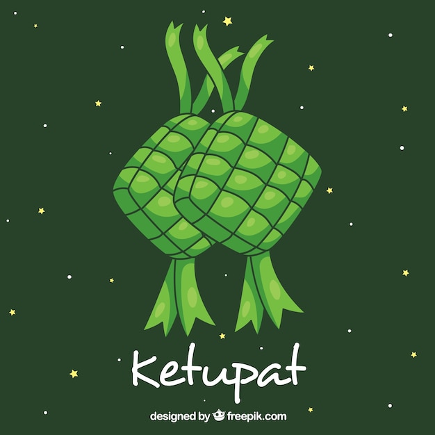 Vector gratuito composición tradicional de ketupat dibujada a mano