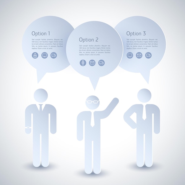 Composición de tres hombres de negocios gris con nubes sobre sus cabezas y tres opciones