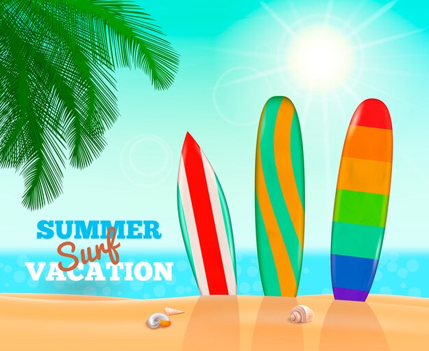 Composición de vacaciones de surf de verano