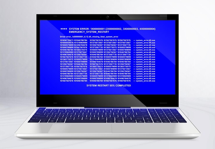 Vector gratuito composición de ventanas de programa antiguo con vista de computadora portátil abierta con un conjunto de líneas de código ilustración de vector de pantalla azul