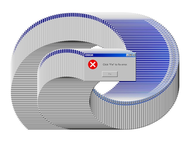 Composición de ventanas de programas antiguos con vista de la ventana de la aplicación de error con un rastro largo de congelación de la ilustración vectorial de la computadora