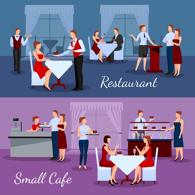 Composiciones de catering ambientadas con restaurante y pequeños símbolos de cafetería