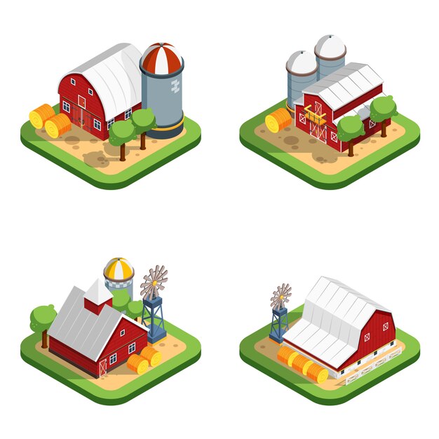 Composiciones isométricas aisladas de la granja