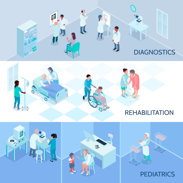 Composiciones isométricas del personal del hospital