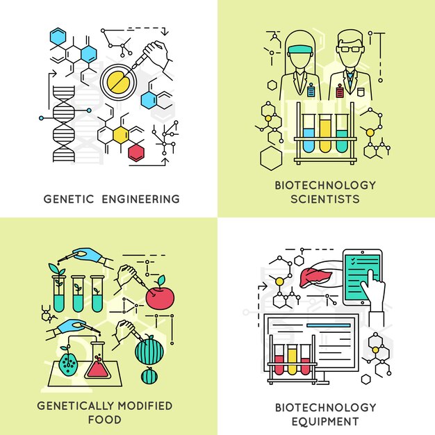 Composiciones lineales de biotecnología que incluyen científicos e ingeniería genética alimentos modificados y equipos profesionales aislados