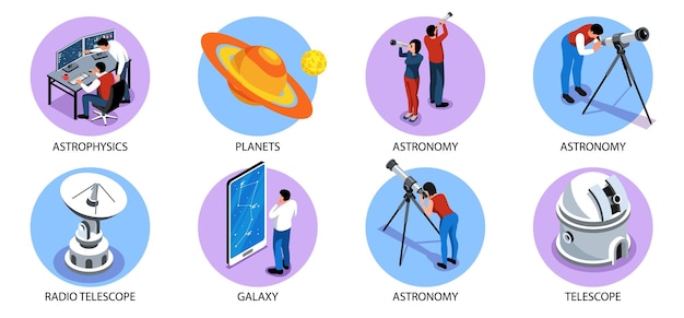 Composiciones redondas isométricas de astronomía