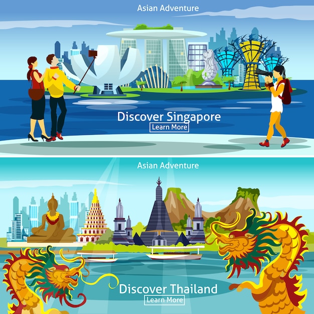 Composiciones de viajes de tailandia y singapur.