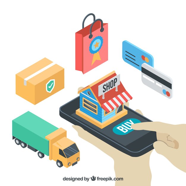 Compra por comercio electrónico en estilo isométrico