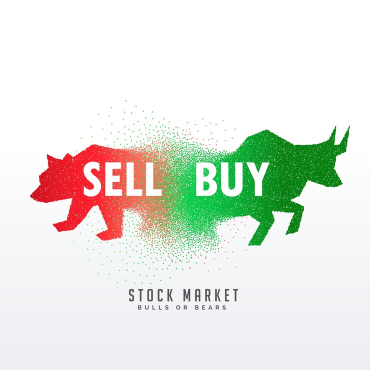 Vector gratuito compra y vende diseño de concepto mostrando toro y oso
