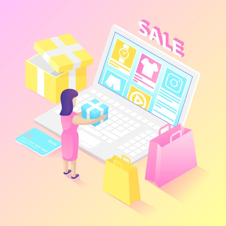 Vector gratuito comprador en línea isométrico