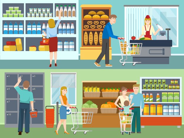 Compradores en conceptos de supermercado
