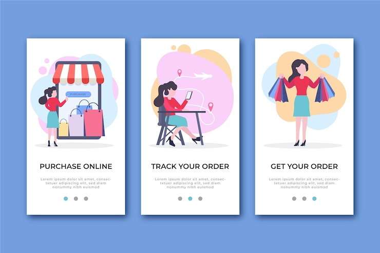 Vector gratuito comprar pantallas de aplicaciones de incorporación en línea