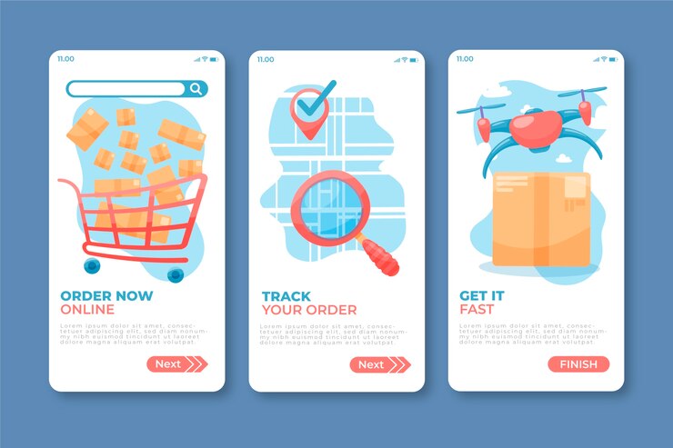 Vector gratuito comprar pantallas de aplicaciones de incorporación en línea