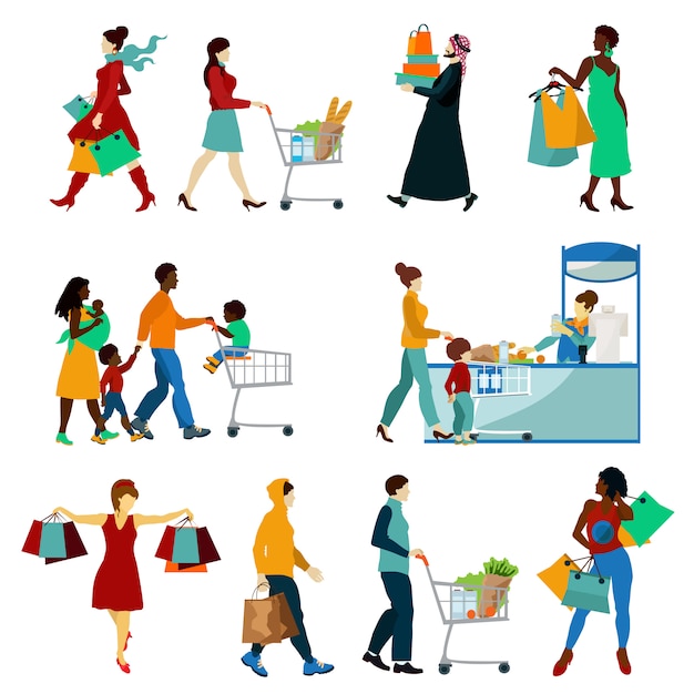 Vector gratuito compras conjunto de iconos de personas