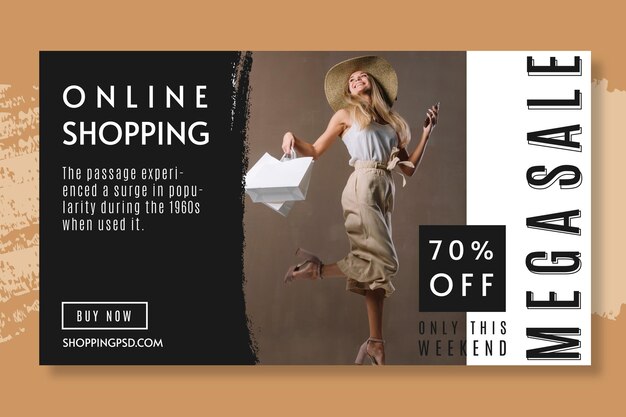 Compras en línea 70% de descuento en plantilla de banner
