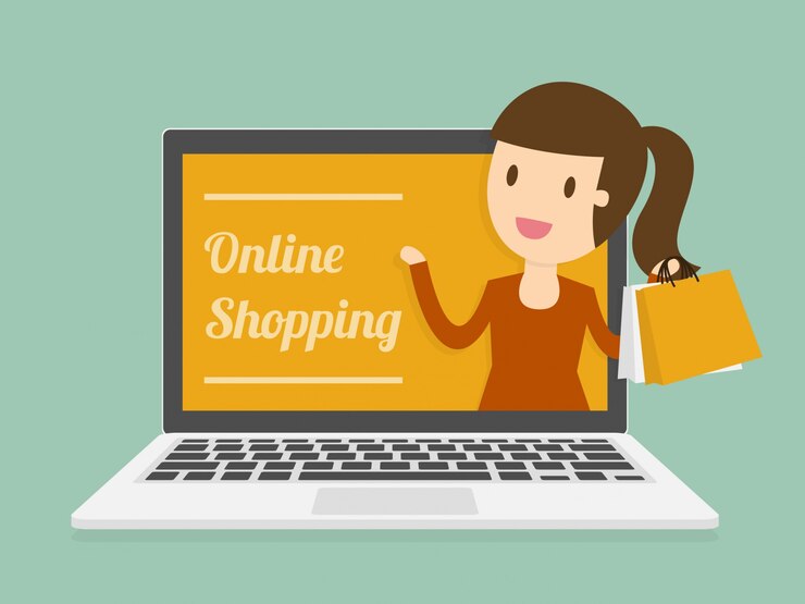 Vector gratuito compras en línea en la computadora portátil