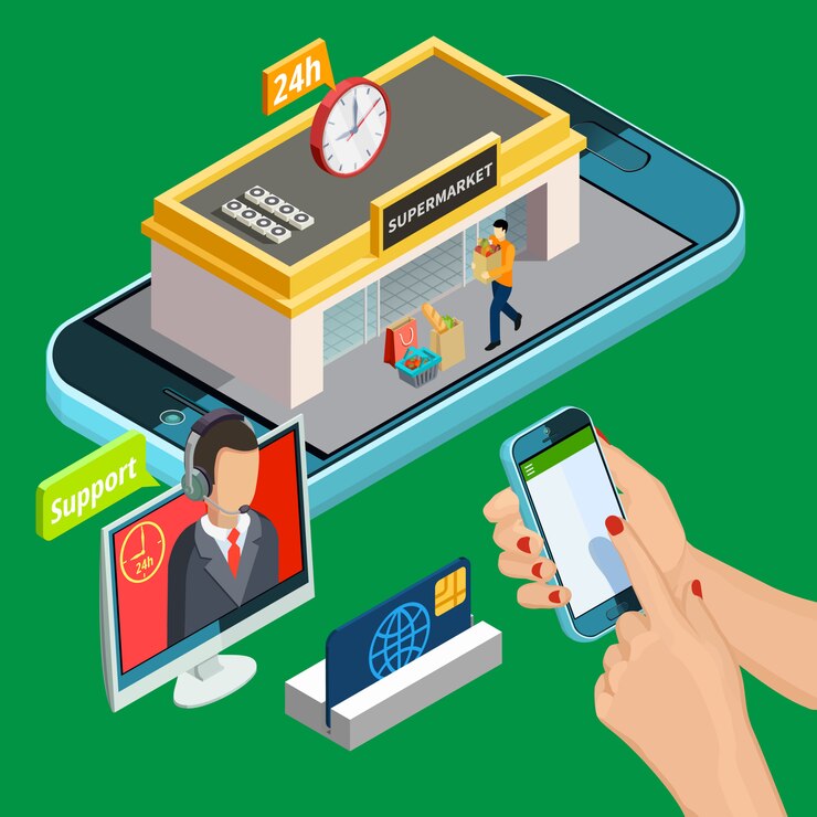 Vector gratuito compras en línea isométricas
