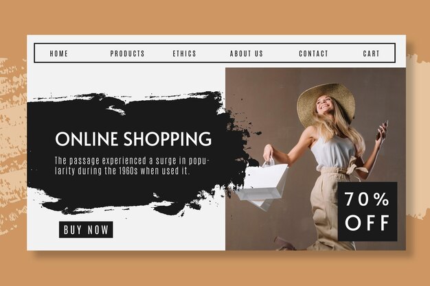 Compras en línea con página de destino con descuento