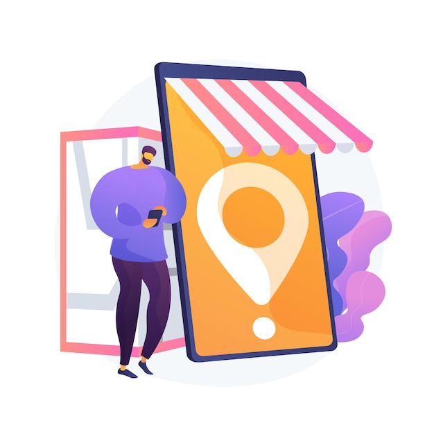 Vector gratuito compras móviles, compras. compras modernas, minorista en línea, elemento de diseño de conveniencia para el consumidor. marketplace con servicio de entrega de compras.