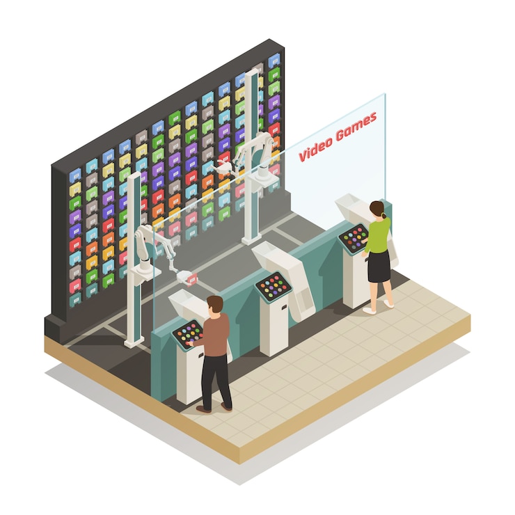 Vector gratuito compras tecnologías robóticas composición isométrica