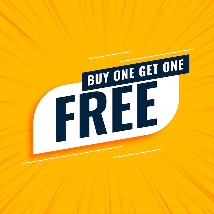 Vector gratuito compre uno y obtenga uno gratis banner amarillo de venta