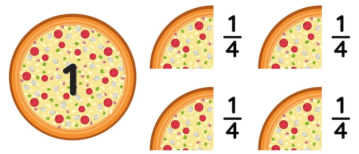 Vector gratuito comprender las fracciones con las rebanadas de pizza