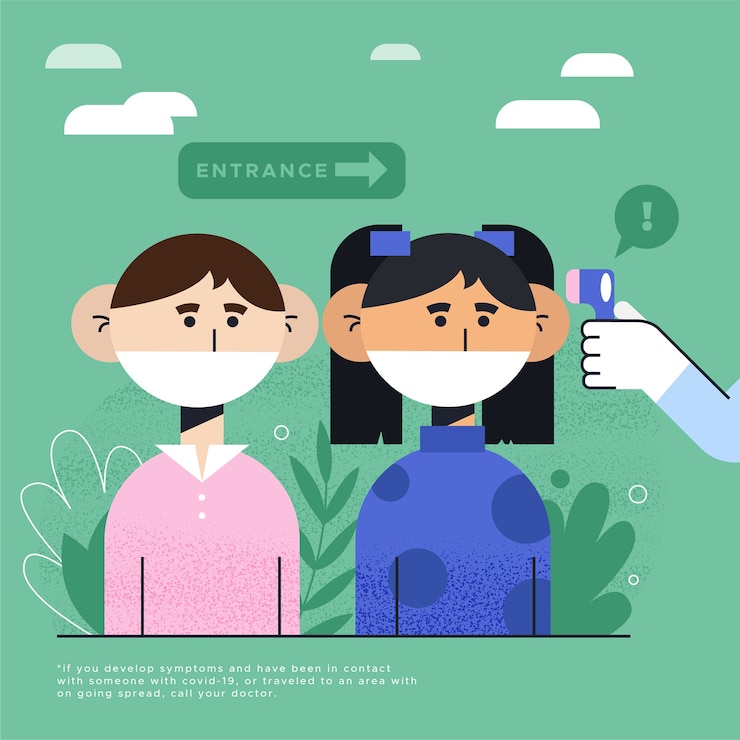 Vector gratuito comprobación de la temperatura corporal en áreas públicas