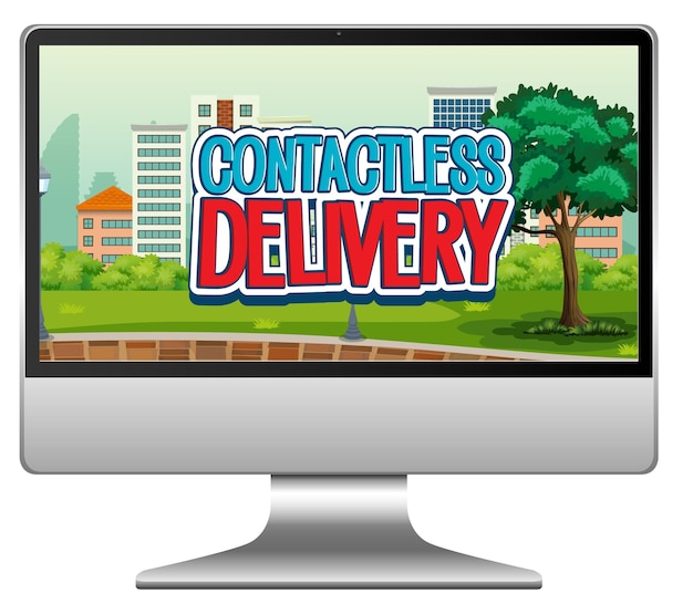 Computadora con logo de entrega sin contacto