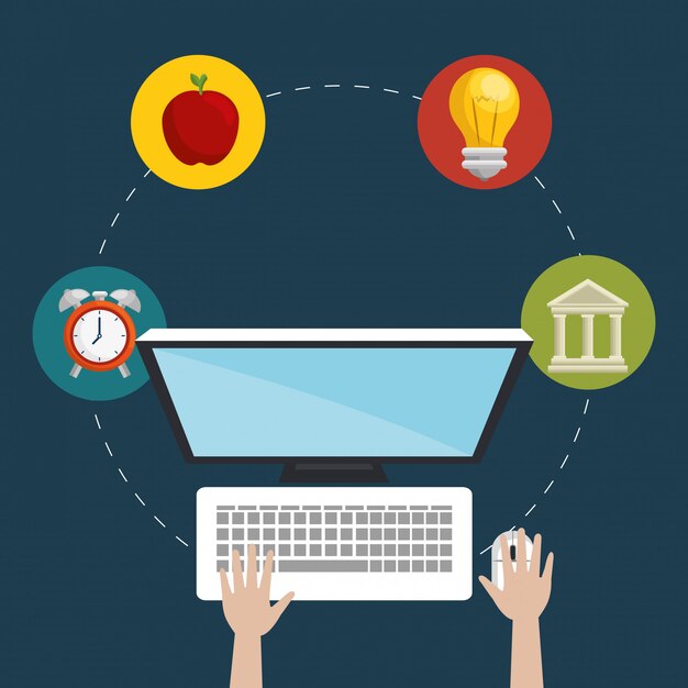 computadora portátil con iconos de fácil aprendizaje