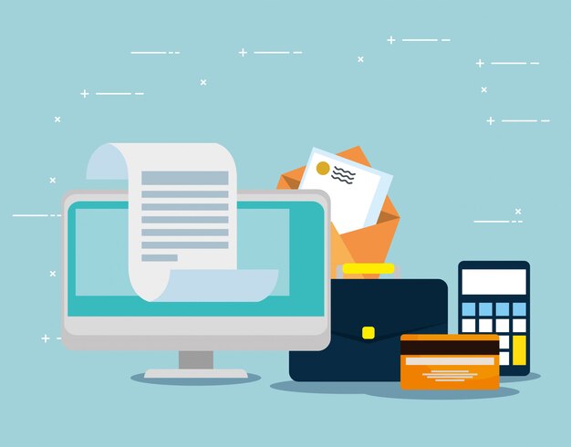 Computadora con tarjeta de crédito y mensaje de carta