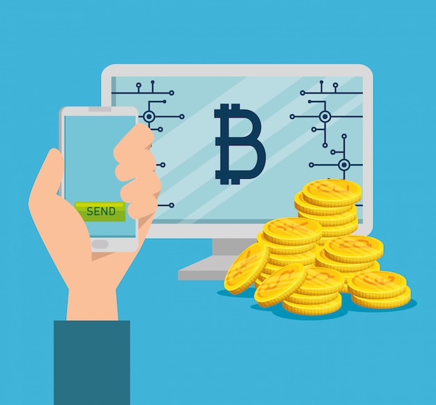 Vector gratuito computadora y teléfono inteligente con bitcoin