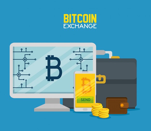 Computadora un teléfono inteligente con moneda virtual bitcoin