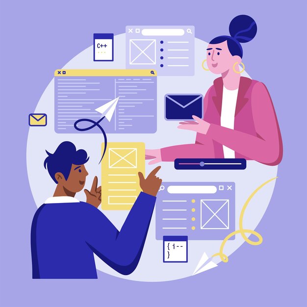 Comunicación de gente de negocios dibujada a mano