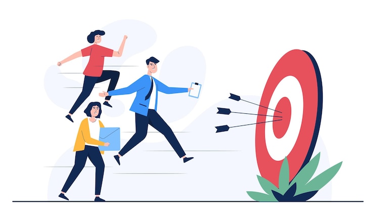 Vector gratuito concentración y enfoque en el objetivo o objetivo empresarial, concepto de solución de objetivo empresarial