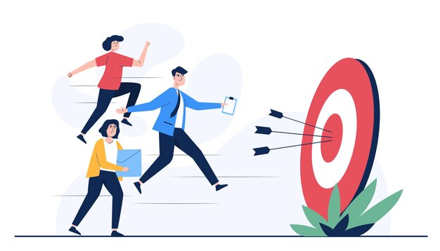 Concentración y enfoque en el objetivo o objetivo empresarial, concepto de solución de objetivo empresarial
