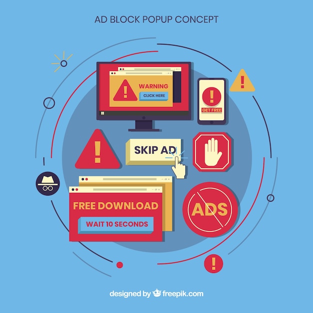 Vector gratuito concept moderno de ad block con diseño plano