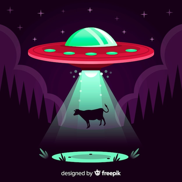 Concepto de abducción de ovni con diseño plano