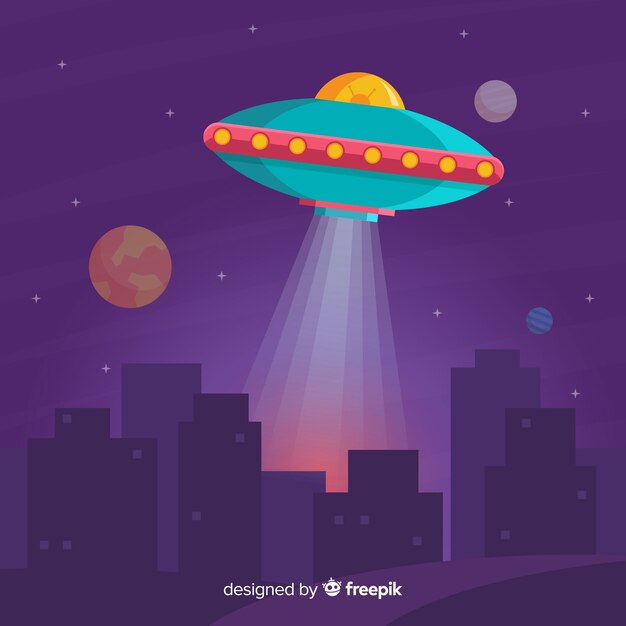Concepto de abducción de ovni con diseño plano