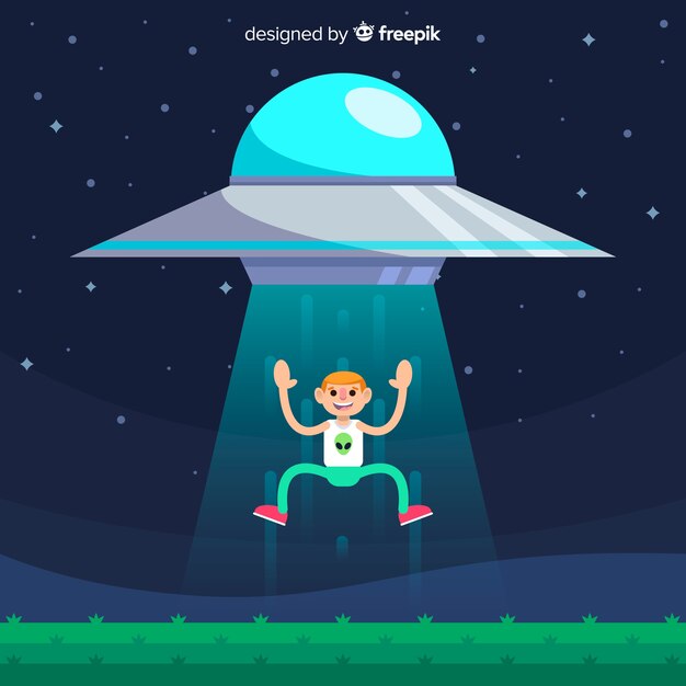 Concepto de abducción de ovni con diseño plano