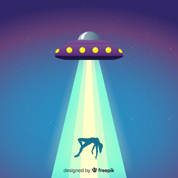 Concepto de abducción de ovni con diseño plano