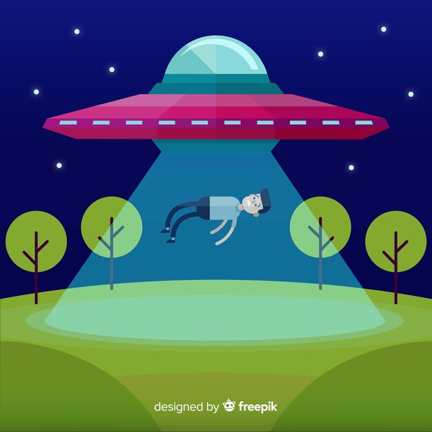 Concepto de abducción de ovni con diseño plano