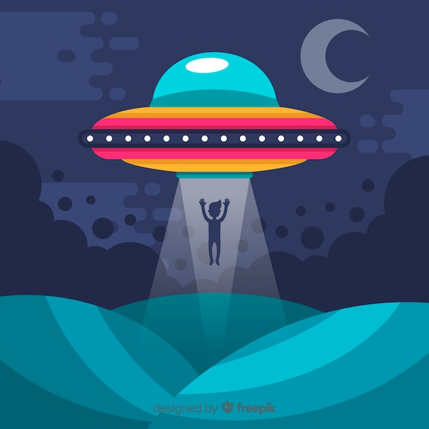 Concepto de abducción de ovni con diseño plano