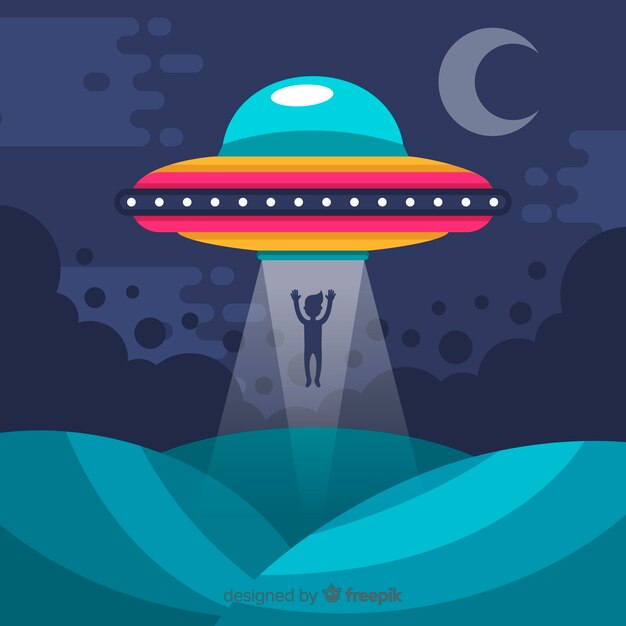 Concepto de abducción de ovni con diseño plano