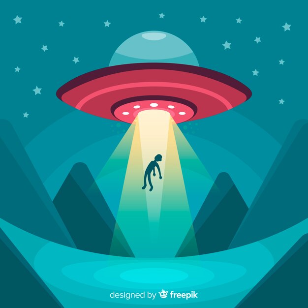 Concepto de abducción de ovni con diseño plano